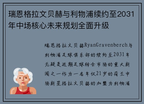 瑞恩格拉文贝赫与利物浦续约至2031年中场核心未来规划全面升级 瑞恩格拉文贝赫与利物浦续约至2031年中场核心未来规划全面升级